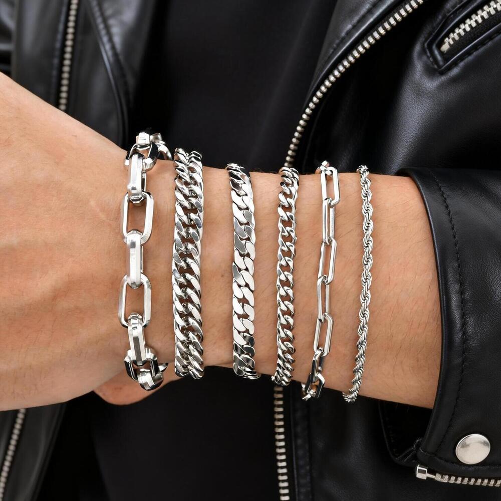 Ceramic Link Bracelet - Punk Silberfarbene Herren-Kettenarmbänder, Hip-Hop Edelstahl Geflochtenes