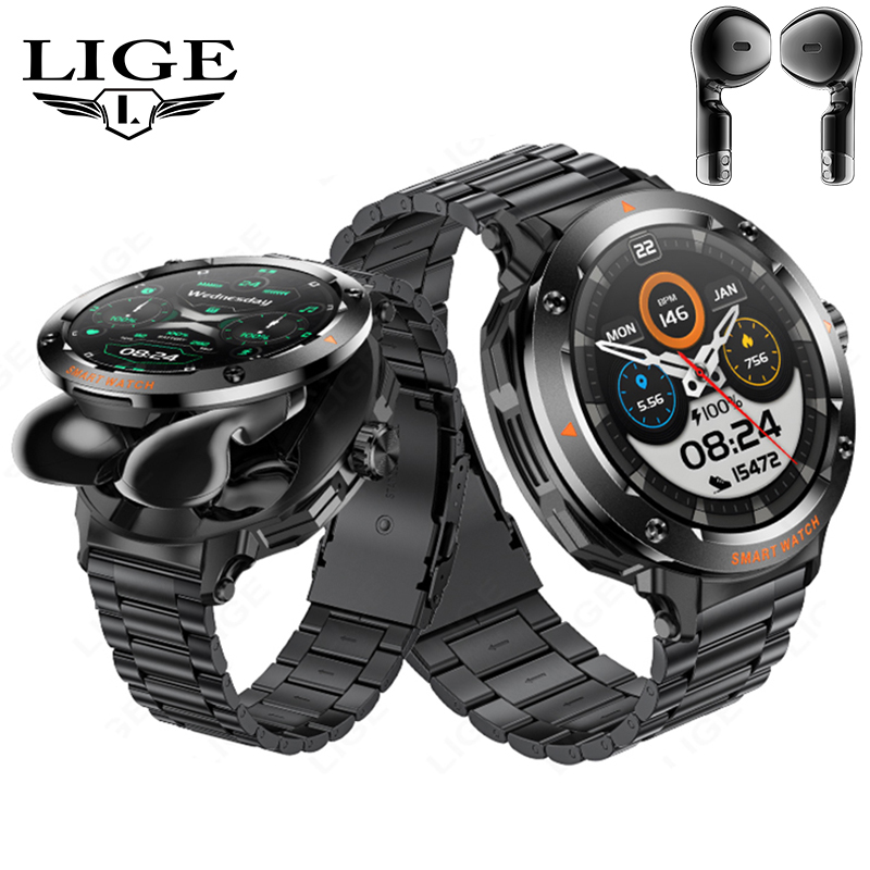 Smartwatch Headset - Neue 2-in-1-Headset-Smartwatch für Herren, Bluetooth-Anruf, Herzfrequenz,